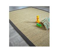 Tapis Jonc de mer - Varana panama - Ganse coton anthracite - 250 x 350 cm