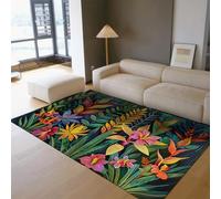 Tapis Jungle Tropicale Vert foncé Aquarelle Fleurs Plantes Lavable Tapis Poil Ras Doux Dos antidérapant carpette Salon Chambre Salle à Manger entrée 200x300