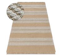 Tapis JUTE 3734 beige / gris rayures - jute tissé à plat franges 140x190 cm