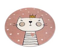 Tapis KIDDO 6106 cercle rose clair / blanc chaton couronne enfants sensoriel cercle 140 cm