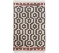 Tapis Kilim, 80x150 cm, gris/rose, motifs modernes inspirés des motifs aztèques, 100% coton