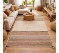 Tapis kilim 80x150 rectangle fait main en coton beige et marron