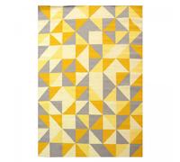 Tapis kilim 80x150 rectangle fait main en laine jaune motif géométrique