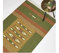 Tapis Kilim en coton et jute vert Lundi 240 x 300 cm