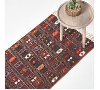 HOMESCAPES Tapis Kilim imprimé Terracotta Noir et Marron 66 x 200 cm