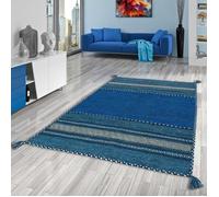 Navarro - Tapis Kilim Naturel - Bleu - 6 Tailles Disponibles