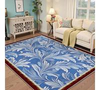 Tapis Lavable 160x220cm Rugs d’Espace pour Salon Chambre Salle à Manger Grand Classique Doux Bleu et Blanc Tapis Vintage élégant en Feuilles