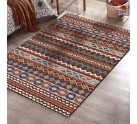 Tapis lavable à poils courts pour salon, cuisine, chambre à coucher, style ethnique rétro, géométrique, marron, 150 x 180 cm