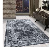Tapis lavable à poils courts pour salons et cuisines, imprimé numérique, design oriental, Noir Tapis 120 x 170 cm