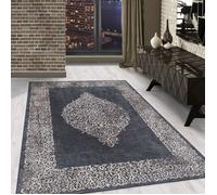 Tapis lavable à poils courts pour salons et cuisines, imprimé numérique, design oriental, Noir Tapis 140 x 200 cm