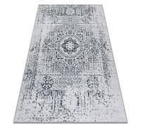 Tapis lavable ANDRE 1072 Rosette vintage antidérapant - blanc et noir 120x170 cm
