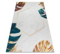 Tapis lavable ANDRE 1150 Feuilles de monstère cubes antidérapant - blanc / or 160x220 cm