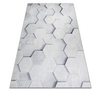 Tapis lavable ANDRE 1180 Nid d'abeille hexagone 3D antidérapant - gris 80x150 cm