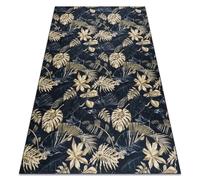 Tapis lavable ANDRE 1311 Feuilles de monstère antidérapant - noir / or 160x220 cm