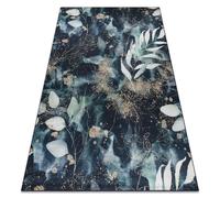 Tapis lavable ANDRE 1336 Feuilles antidérapant - noir / turquoise 160x220 cm
