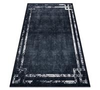 Tapis lavable ANDRE 1486 marbre vintage antidérapant - noir et blanc 80x150 cm