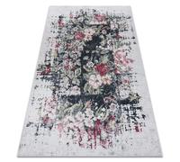 Tapis lavable ANDRE 1816D fleurs vintage antidérapant - blanc / rouge 160x220 cm