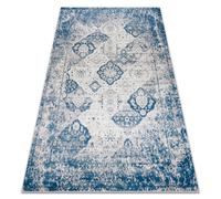 Tapis lavable ANDRE 1819C Rosette vintage antidérapant - beige at bleu 160x220 cm