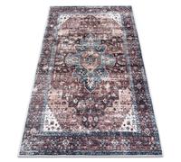 Tapis lavable ANDRE 1826 Ornement vintage antidérapant - marron et bleu 160x220 cm
