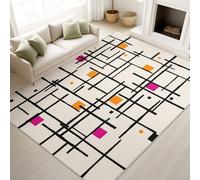 Tapis Lavable Antidérapant Moderne Abstrait Amusant Géométrique Lignes Blocs de Couleur Grille, 120 x 160 cm Tapis Moquette de Chambre à Poils Ras, Paillasson Intérieur pour Salon
