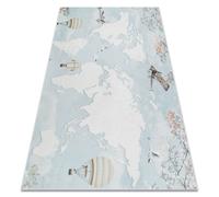 Tapis lavable BAMBINO 1163 Carte du monde monde pour les enfants antidérapant - bleu 80x150 cm