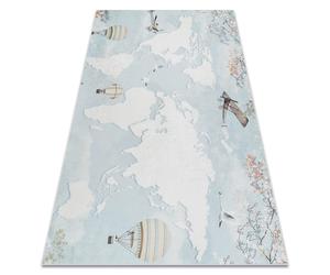 Tapis lavable BAMBINO 1163 Carte du monde monde pour les enfants antidérapant - bleu 80x150 cm