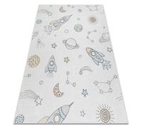 Tapis lavable BAMBINO 1278 Fusée spatiale pour les enfants antidérapant - crème 80x150 cm