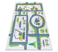Tapis lavable BAMBINO 2338 Excavatrice rues pour les enfants antidérapant - blanc / vert 120x170 cm