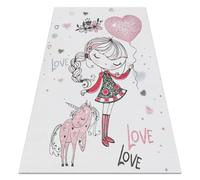 Tapis lavable BAMBINO 2644 Petite fille licorne pour les enfants antidérapant - blanc / rose 80x150 cm
