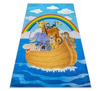 Tapis lavable BAMBINO 2685 Animaux Bateau pour les enfants antidérapant - bleu / marron 200x290 cm