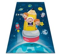 Tapis lavable BAMBINO 42810 Fusée planètes pour les enfants antidérapant - bleu / marron 140x200 cm