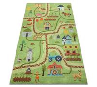 Tapis lavable BAMBINO 50200 Village rues pour les enfants antidérapant - vert / marron 140x200 cm