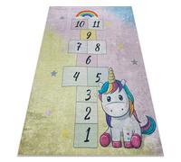 Tapis lavable BAMBINO 54060 Licorne nombres pour les enfants antidérapant - rose / jaune 140x200 cm