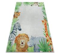 Tapis lavable BAMBINO 54090 Animaux Afrique pour les enfants antidérapant - blanc / vert 120x170 cm