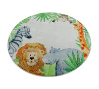 Tapis lavable BAMBINO 54090 cercle Animaux Afrique pour les enfants antidérapant - blanc / vert cercle 80 cm