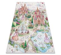 Tapis lavable BAMBINO 61520 Princesse château pour les enfants antidérapant - crème / rose 140x200 cm
