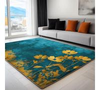 Tapis Lavable en Machine 180 x 240 cm Fond Roches Récupération À Base Plantes Tapis Antidérapant en Flanelle Idéal pour Enfants et Animaux - Moquette de Chambre Doux, Entretien Facile, Bleu Vert