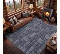 Tapis Lavable Imprimé Industriel Moderne Naturel Tapis Salon Chambre Cuisine Bureau, Briques en Pierre Murs en Brique Ardoise 80 x 150 cm, Lavable en Machine, Doux Poil Ras Rug, Antidérapant, Gris