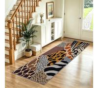 Tapis Lavable Imprimé Léopard Zèbre Imprimé Animal Poils Courts, 60x240 cm Antidérapant pour Cuisine, Couloir, Chambre à Coucher, Chambre d'enfant, Entrée Rétro américainNoir-Marron