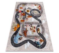 Tapis lavable JUNIOR 51986.803 Voies ferrées locomotive pour les enfants antidérapant - gris 80x150 cm