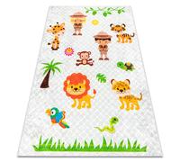 Tapis lavable JUNIOR 52104.801 Safaris animaux pour les enfants antidérapant - gris 120x170 cm