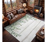 Tapis Lavable pour MotifFeuillageTextureBoisPetiteFleur 140 × 200 cm | Poils courts et dos antidérapant, idéal pour chambre, Style aquarelle cuisine et bureau,facile à entretenir Salon Blanc