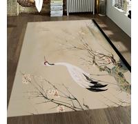 Tapis Lavable pour Salon 120x180 Tapis Fleur Prunier Blanc Grue Orientale pour Chambre Salle Manger entrée Bureau Domicile Sol léger Fin Dossier antidérapant Art Vintage