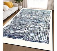 Tapis lavable pour salon et chambre à coucher - Doux à poils ras - Antidérapant - Ne perd pas ses poils - Motif géométrique abstrait - Bleu-gris - 100 x 100 cm