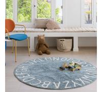 Tapis Lavable Rond Alphabet Abc Bleu 100X150
