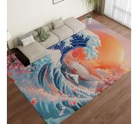 Tapis lavable vintage pour le salon - 160 x 230 cm - Motif traditionnel japonais ondulé classique - Tapis de couloir doux à poils courts pour entrée, chevet, tapis traditionnel pour chambre à co