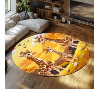 Tapis lavables 160cm（Rond） Rugs Rond Girafe Mignonne Familial de Girafe Savane Africaine Coucher de Soleil Tapis intérieur antidérapant à Poil Bas pour Chambre Chambre de bébé Chambre de bébé
