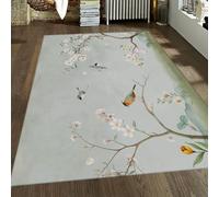 Tapis lavables 160x230 Tapis antidérapant Style Chinois Asiatique pour Salon entrée Chambre Nursery Motif Fin Fleur Cerisier Blanc pour Salle Manger entrée Cuisine
