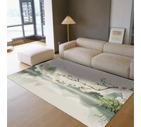 Tapis lavables 90x150 Tapis pour Salon façade Laine Chinoise Douce paysager Montagne Vert lac Blanc Magnolia Fleur antidérapant Fin intérieur Grand pour décoration Bureau Domicile