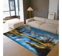 Tapis lavables pour Salon 200x300 Tapis décors naturels Grands Montagnes forêt rivière Bleu Doux antidérapant résistant Taches Poil Bas Salle Manger pour Chambre Chambre bébé Balcon